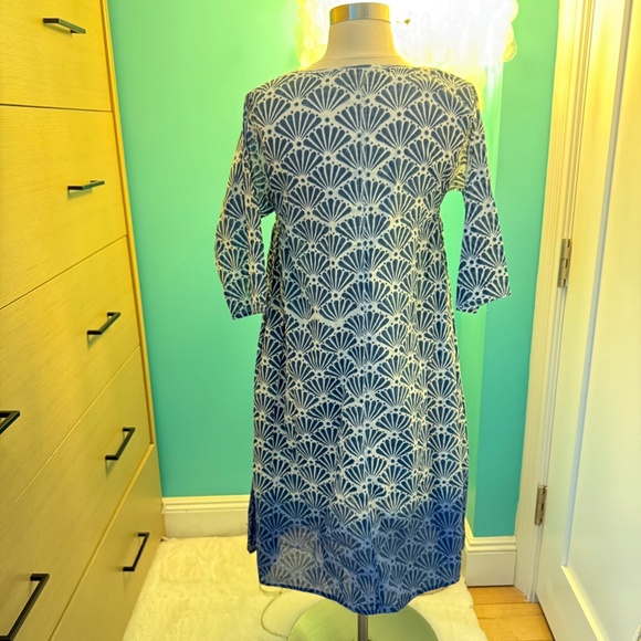 Roberta Roller Rabbit blue and white beach long-sleeve coverup/summer dress - Picture 4 of 5